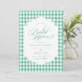 Elegant Blauwgroen Groen Gingham Script Vrijgezell Kaart (Staand voorkant)