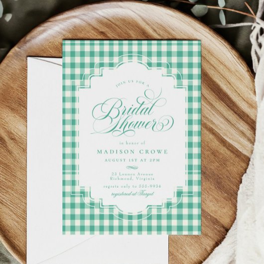 Elegant Blauwgroen Groen Gingham Script Vrijgezell Kaart