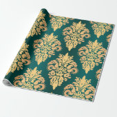 Elegant Blauwgroen Groen Goud Classic Damast Patte Cadeaupapier (Uitgerold)
