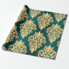 Elegant Blauwgroen Groen Goud Classic Damast Patte Cadeaupapier