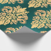 Elegant Blauwgroen Groen Goud Classic Damast Patte Cadeaupapier (Hoek)