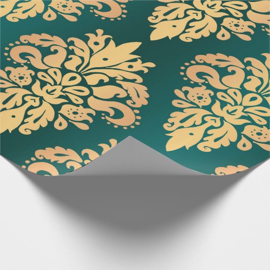 Elegant Blauwgroen Groen Goud Classic Damast Patte Cadeaupapier (Hoek)