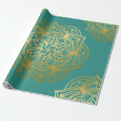 Elegant Blauwgroen groen goudpatroon Mandala Patte Cadeaupapier (Uitgerold)