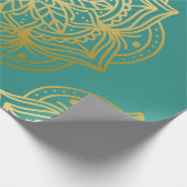 Elegant Blauwgroen groen goudpatroon Mandala Patte Cadeaupapier (Hoek)