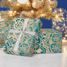 Elegant Blauwgroen groen goudpatroon Mandala Patte Cadeaupapier