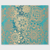 Elegant Blauwgroen groen goudpatroon Mandala Patte Cadeaupapier (Vlak)