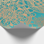 Elegant Blauwgroen groen goudpatroon Mandala Patte Cadeaupapier (Hoek)