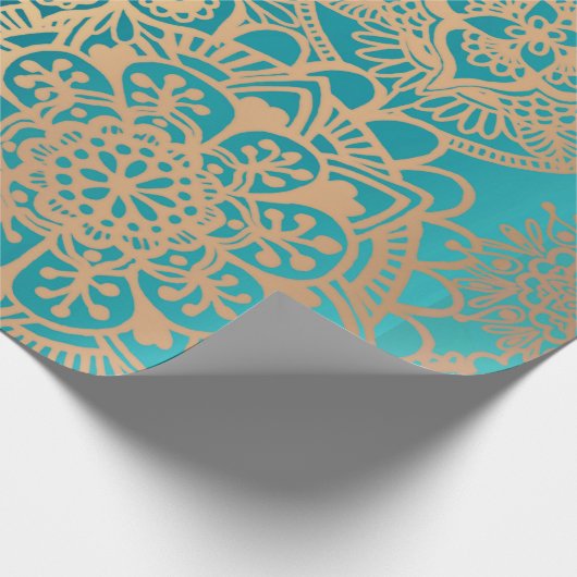 Elegant Blauwgroen groen goudpatroon Mandala Patte Cadeaupapier (Hoek)