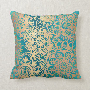 Elegant Blauwgroen groen goudpatroon Mandala Patte Kussen
