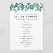 Elegant Blauwgroen groen laat trouwceremonie Programmakaart (Voorkant)