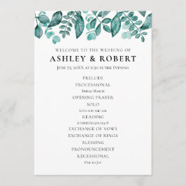 Elegant Blauwgroen groen laat trouwceremonie Programmakaart