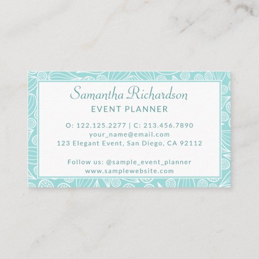 Elegant Blauwgroen groen wit Visitekaartje (Achterkant)