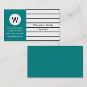 Elegant Blauwgroen Groen Witte Stripes Monogramed Visitekaartje (Voorkant / Achterkant)