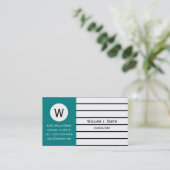 Elegant Blauwgroen Groen Witte Stripes Monogramed Visitekaartje (Staand voorkant)