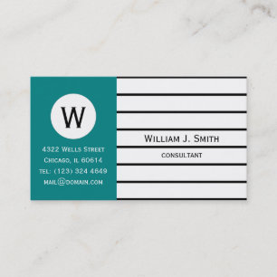 Elegant Blauwgroen Groen Witte Stripes Monogramed Visitekaartje