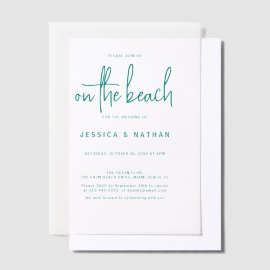 Elegant Blauwgroen Het strand Modern Wedding Vellum Uitnodigingen (Offset)