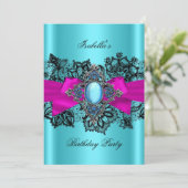 Elegant Blauwgroen Hot Pink Blauwe Birthday Party Kaart (Staand voorkant)