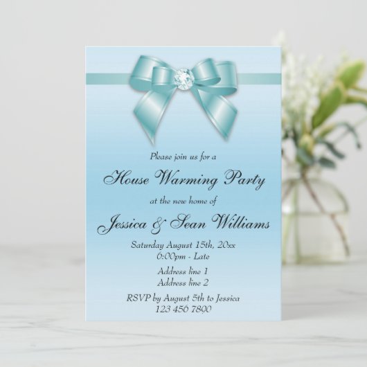 Elegant Blauwgroen How House Warming Party Kaart (Staand voorkant)