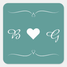 Elegant Blauwgroen Huwelijkshart Monogram Letter S Vierkante Sticker