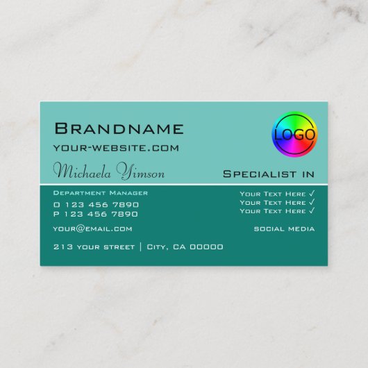 Elegant Blauwgroen klassieke afbeelding met Logo P Visitekaartje (Achterkant)