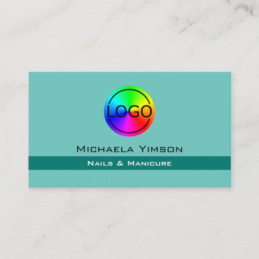 Elegant Blauwgroen klassieke afbeelding met Logo P Visitekaartje (Voorkant)