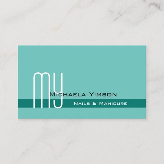 Elegant Blauwgroen Klassieke afbeelding met monogr Visitekaartje (Voorkant)