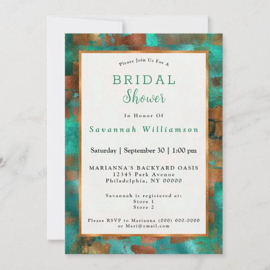 Elegant Blauwgroen koper Abstract Chic-Vrijgezelle Kaart (Voorkant)