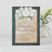Elegant Blauwgroen koper White Floral Wedding Invi Kaart (Staand voorkant)