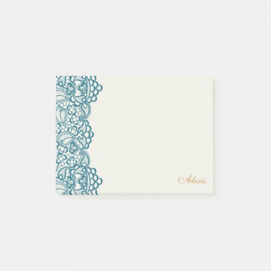 Elegant Blauwgroen Lace en Gold Post-it® Notes (Voorkant)