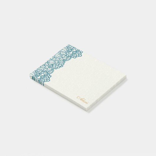 Elegant Blauwgroen Lace en Gold Post-it® Notes (Schuin)