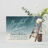 Elegant Blauwgroen Ladder & Wine Barrel Vrijgezell Kaart (Staand voorkant)