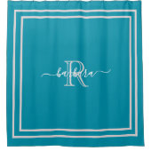 Elegant Blauwgroen Lavender Name met Unieke Monogr Douchegordijn (Voorkant)