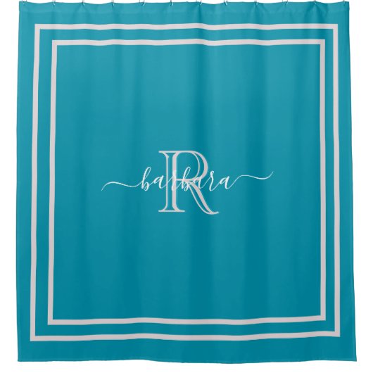 Elegant Blauwgroen Lavender Name met Unieke Monogr Douchegordijn (Voorkant)