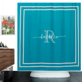 Elegant Blauwgroen Lavender Name met Unieke Monogr Douchegordijn