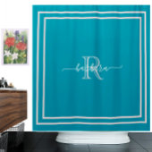 Elegant Blauwgroen Lavender Name met Unieke Monogr Douchegordijn
