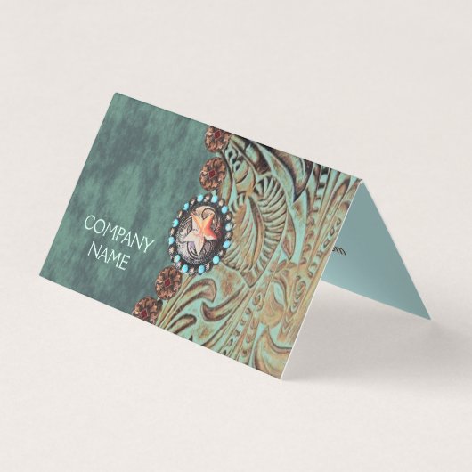 elegant blauwgroen leren met gereedschap uit weste kaart (Voorkant)