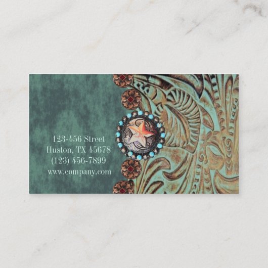 elegant blauwgroen leren met gereedschap uit weste visitekaartje (Achterkant)