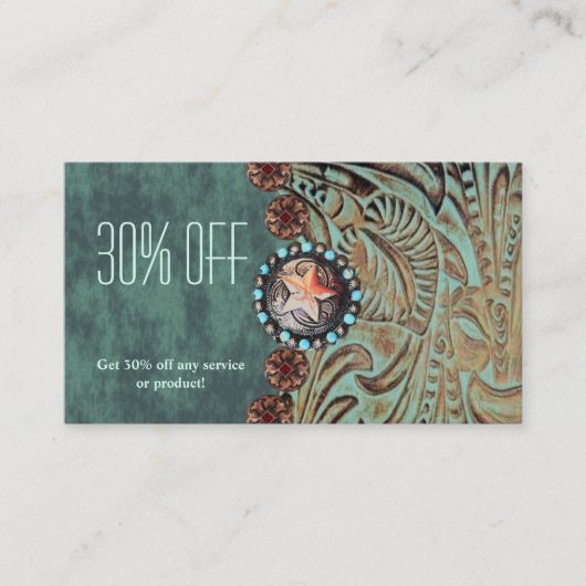 elegant blauwgroen leren met gereedschap uit weste visitekaartje (Voorkant)