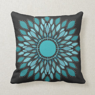 Elegant Blauwgroen Lotus Flower Mandala Sierkussen