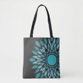 Elegant Blauwgroen Lotus Flower Mandala Tote Bag (Voorkant)