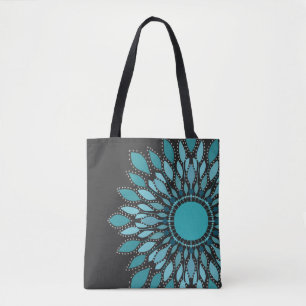 Elegant Blauwgroen Lotus Flower Mandala Tote Bag