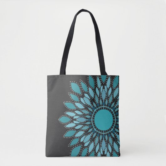 Elegant Blauwgroen Lotus Flower Mandala Tote Bag (Voorkant)