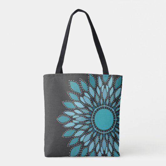 Elegant Blauwgroen Lotus Flower Mandala Tote Bag (Achterkant)
