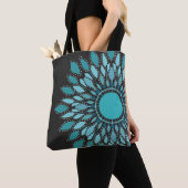 Elegant Blauwgroen Lotus Flower Mandala Tote Bag (Dichtbij)