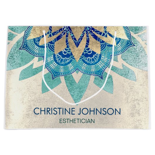 elegant blauwgroen lotus-logo ontwerp groot cadeauzakje (Voorkant)