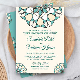 Elegant Blauwgroen Mandala Indian Wedding Invitati Kaart