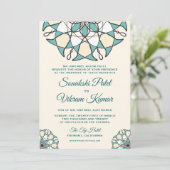 Elegant Blauwgroen Mandala Indian Wedding Invitati Kaart (Staand voorkant)