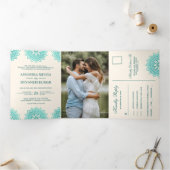 Elegant Blauwgroen Mandala Traditioneel Indiaas hu Drieluik Uitnodiging (Binnen)