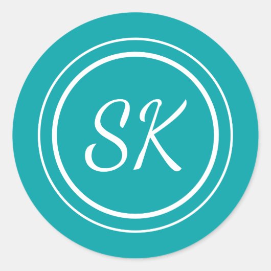 Elegant Blauwgroen Manuscript Professional Monogra Ronde Sticker (Voorkant)