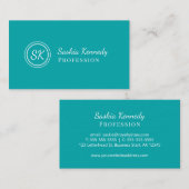 Elegant Blauwgroen Manuscript Professioneel Monogr Visitekaartje (Voorkant / Achterkant)